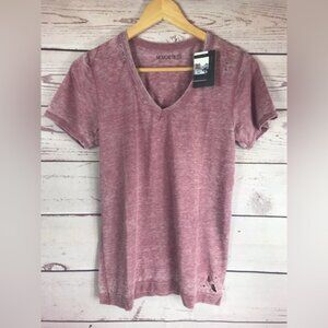 Mouchette Women's Distressed Basic Red V-Neck T-Shirt, Size Small